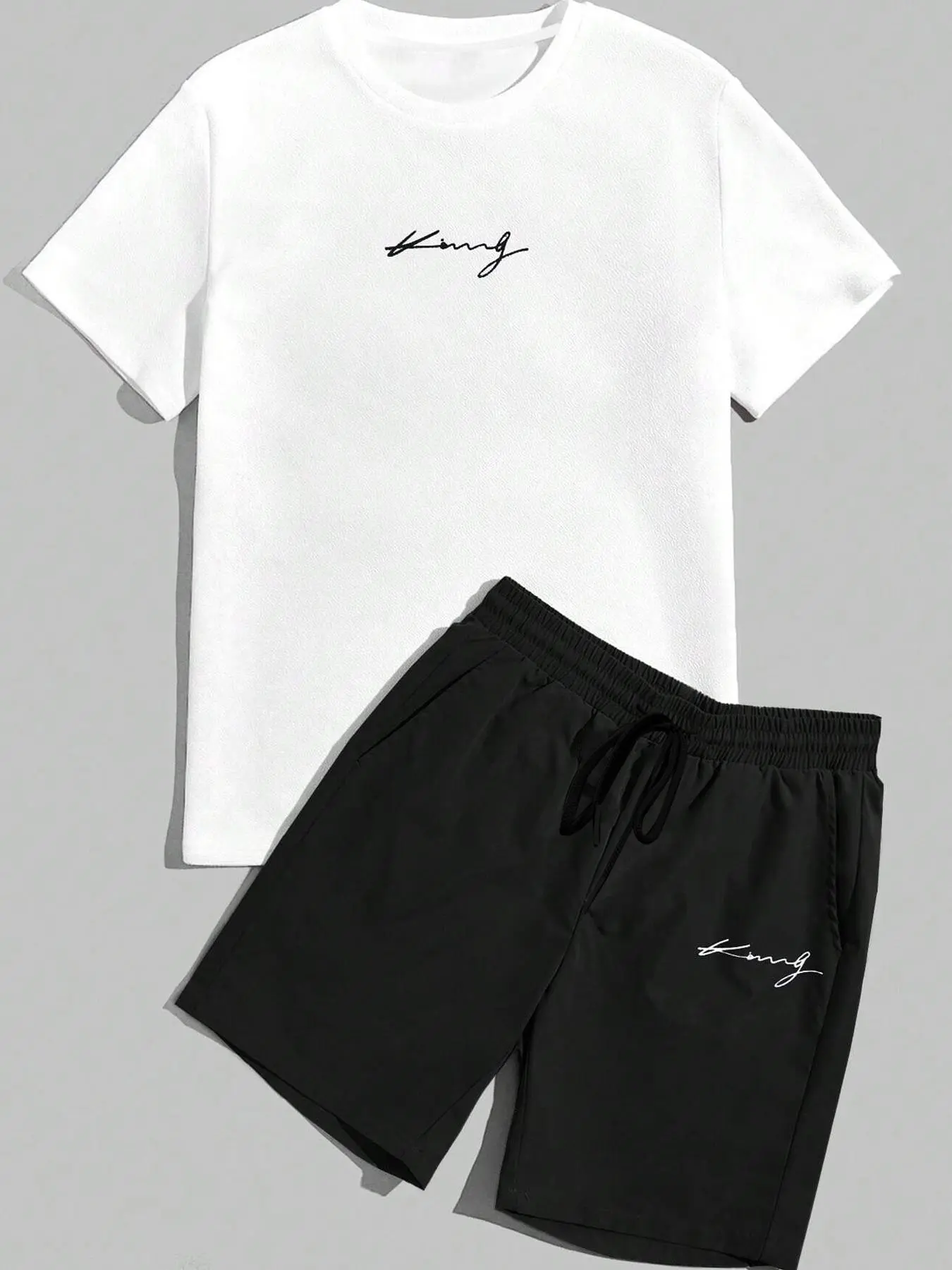 Men's Letter Print Tee & Shorts Set, Regular Fit Casual Short Sleeve T-shirt & Track Shorts, Summer Clothes Set for Men