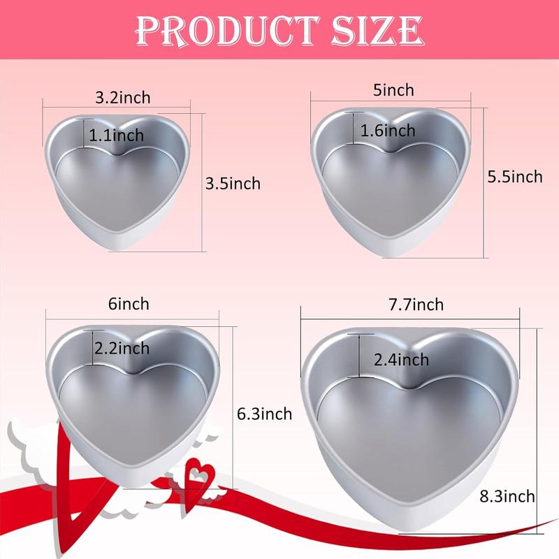 TikTok Shop 4 count Aluminum Heart Shaped Cake Pans Set Cake Pans Heart Cake Mold DIY Baking Heart Mold Funny Cake Tins with Removable Bottom for Kitchen Birthday Valentine Day Wedding 3 5 6 8 Inches