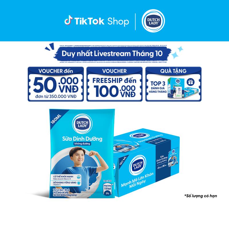 Thùng 48 Bịch Sữa Dinh Dưỡng Dutch Lady Cô Gái Hà Lan Không Đường 180ml (48x180ml)