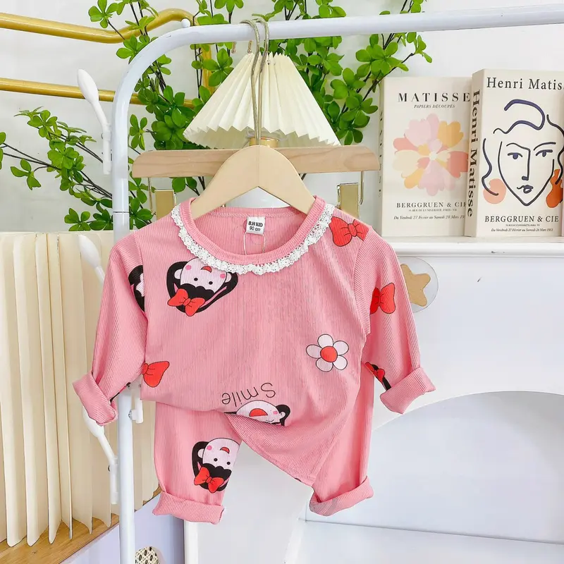 COMBO 2 BỘ quần áo thun tăm dài tay, họa tiết in kín cho bé gái size 6-16kg 8
