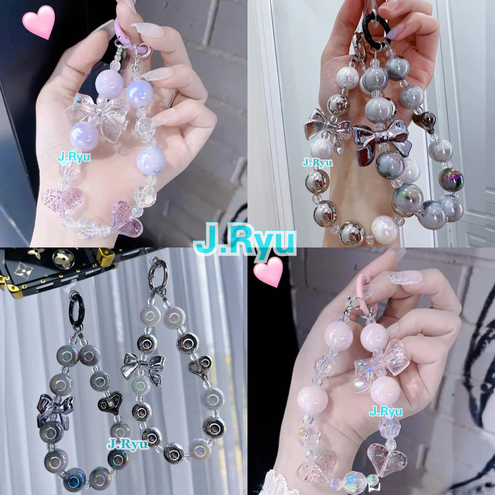 JRYU Gantungan hp Korea motif Love & pita gantungan gelang gantungan tas