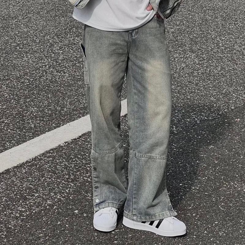 Quần Jean Cúc Bấm Nam Nữ Ống Rộng Cạp Cao Menswear Denim Ong Pants Có Túi - [131] 4