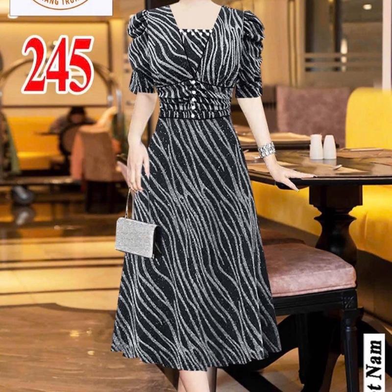 Đầm Trung Niên Thiết Kế- Thun Kim Sa Cao Cấp Mã245 1