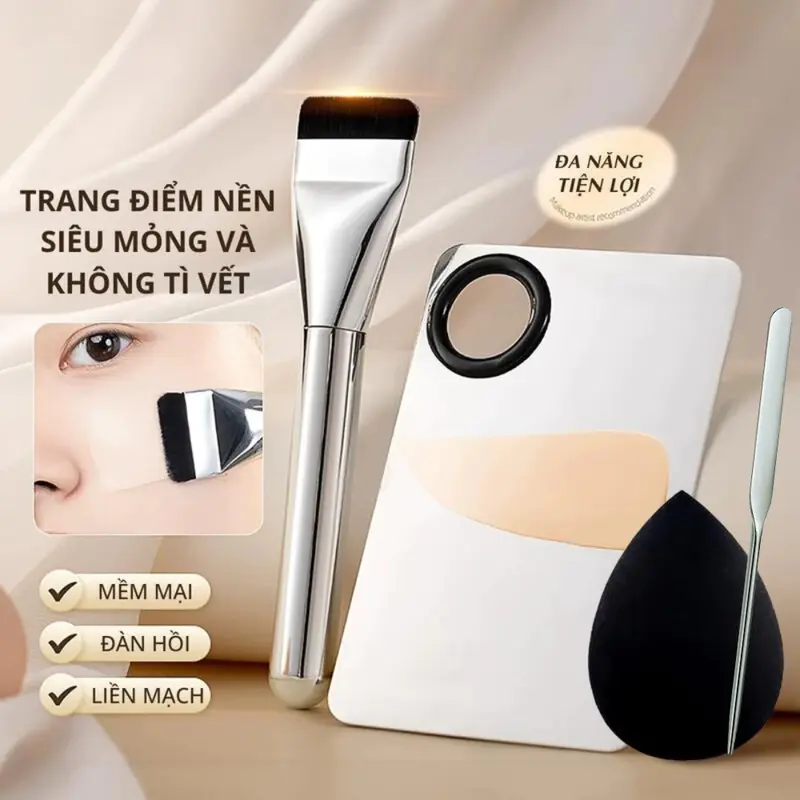 [COMBO] Dụng Cụ Hỗ Trợ Đánh Nền Gồm Khay Que Trộn Kem, Set 2 Mút Tán Nền, Cọ Dẹt Tán Nền BESGI BEAUTY 5