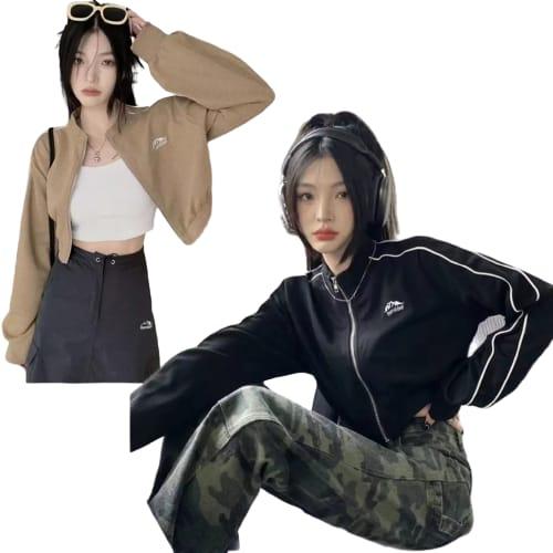Norshler Vintage Jacket Crop Wanita Oversize - Sweater Jaket Croope Wanita Korean Style Kekinian Lucu Setrip Putih Baju Bandung 1
