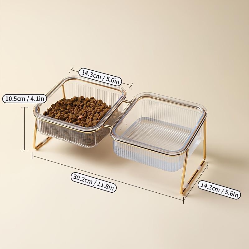 Transparent Three-dimensional Design Double  Bowls For Easy Feeding And Hydration - Ideal Pet Supplies camera collar pet slow feeder raised bowl cat water fountain dog walking hands free 1