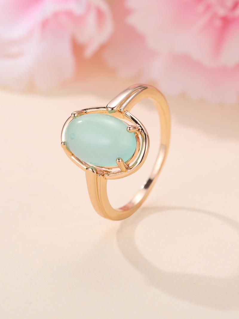 Product Introduction of Elegant Oval Stone Decorated Metal Ring, Unique Design Gorgeous Jewelry For Women, Fashion Accessories For Wedding Party 18