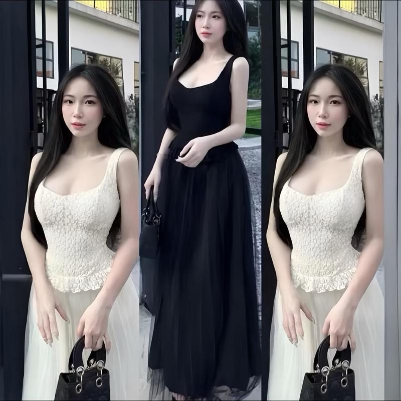 Đầm Maxi 2 Dây Hoa Len Nổi Dáng Dài Tiểu Thư