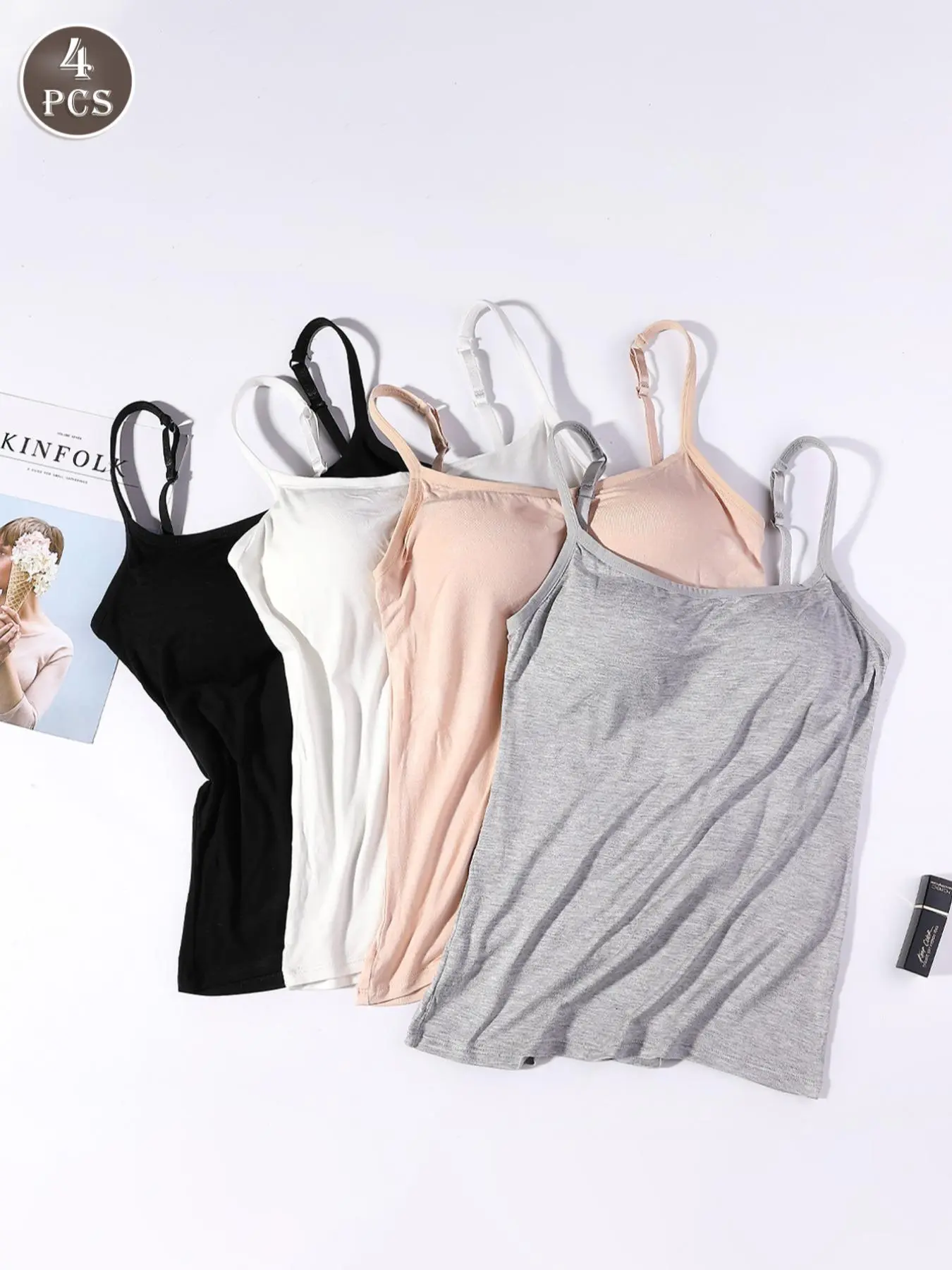 Women's Solid Adjustable Strap Cami Top, Casual Comfortable Breathable Sleeveless Top for Daily Wear, Ladies Underwear for All Seasons