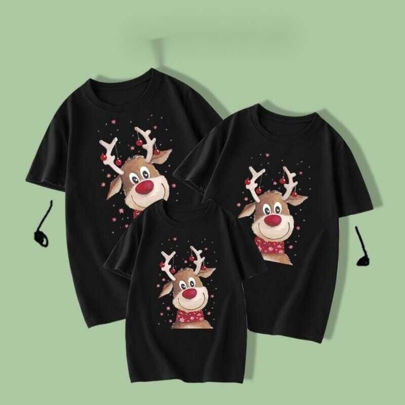Product Introduction of New Christmas Fawn Red Family Parent-Child Outfit Man T Shirts Unisex Casual Tee Tops 15