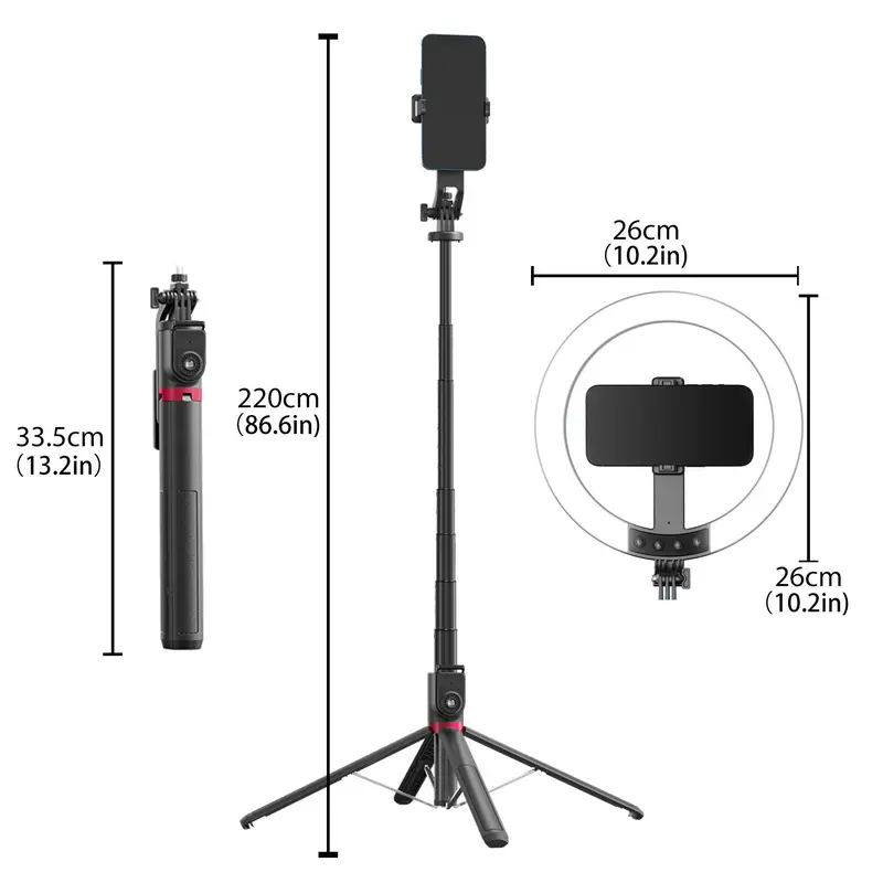 Selfie Stick Tripod Kit, Wireless Remote Control Selfie Stick with Adjustable LED Fill Light, Phone Holder for Photography & Video Blogging 1