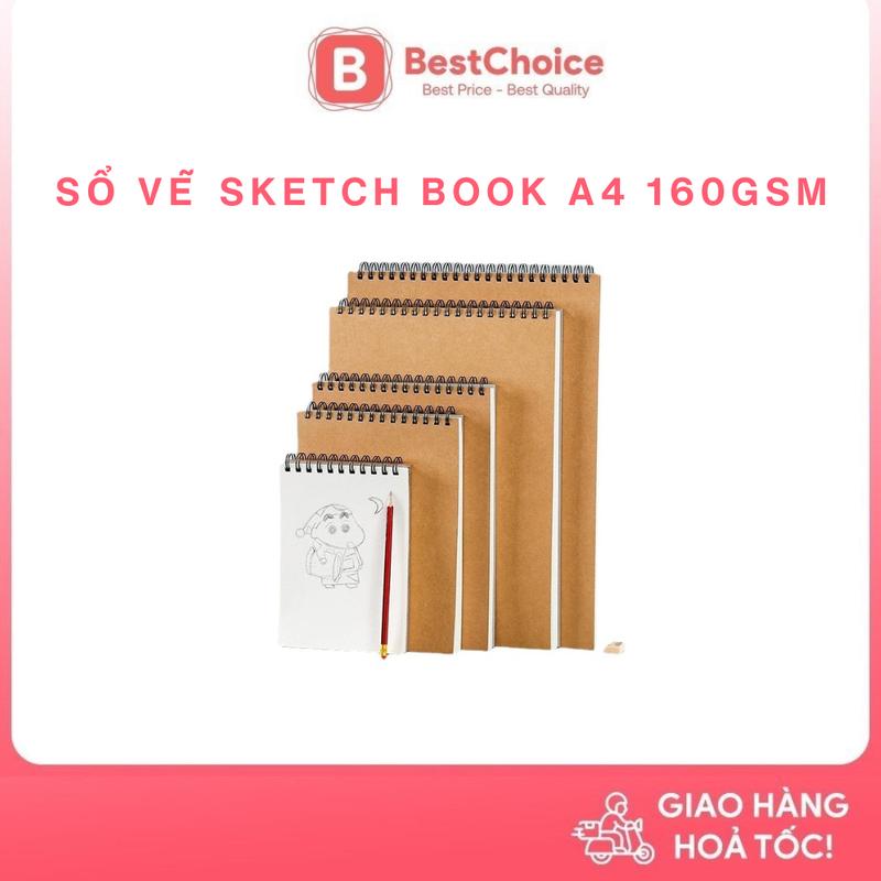 Sổ Vẽ Kí Họa - Sketch Book A4 160gsm 30 tờ, Sổ Vẽ Lò Xo Vân Mịn