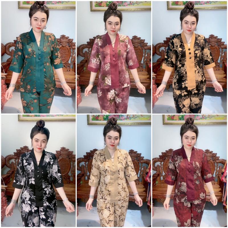 Bộ BÀI LAI ÁO BÔNG QUẦN BÔNG NÚT BỌC, thiết kế trung niên tặng Mẹ tặng Bà sang trọng. Bộ gồm áo và quần.