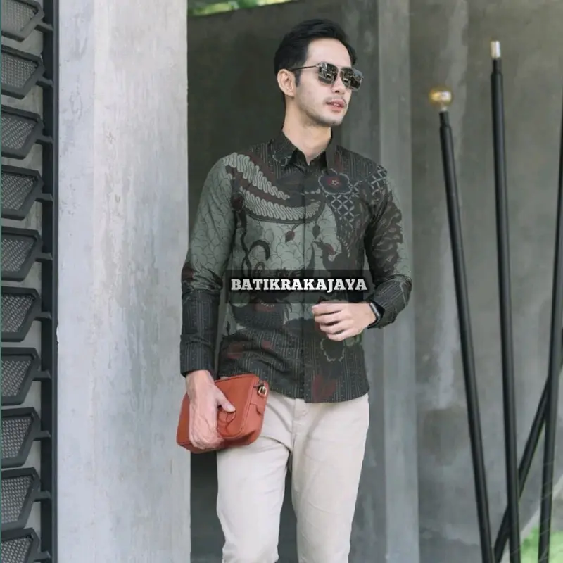 MANDAKA HIJAU SAGE KEMEJA BATIK PRIA LENGAN PANJANG SLIMFIT LAPIS FURING 0