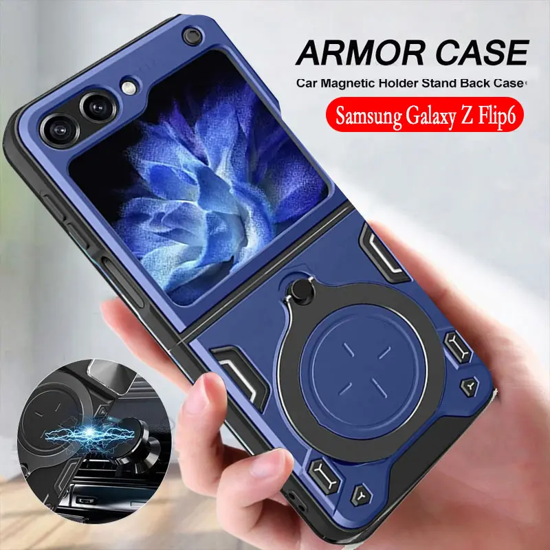 Flip 6 Slide Lens Protect Phone Case For Samsung Galaxy Z Flip 6 5 4 5G 2024 ZFlip6 Z Flip6 Flip5 Flip4 Car Holder Armor Bumper Hard Shell Casing Back Cover