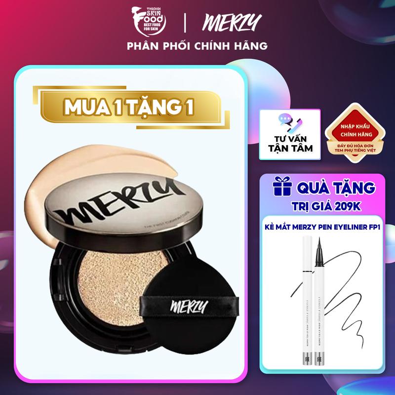 [Mua 1 tặng 1] Phấn Nước Merzy The First Cushion Cover SPF50+/PA+++ 13g + Bút Kẻ Mắt Merzy Perfect Fixing Pen Eyeliner