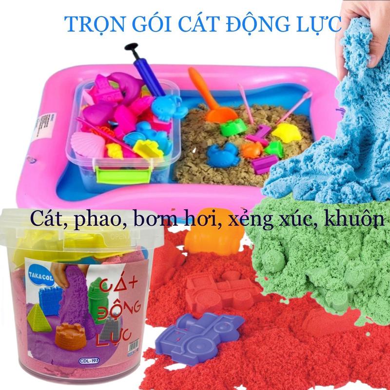 TAKACOL Combo trọn gói đồ chơi cát động lực sản xuất tại Việt Nam, có nhiều phụ kiện và khuôn chơi kèm. Toy cát  động