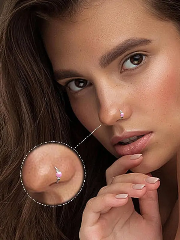Opal Decor Nose Ring, Stainless Steel Nose Ring, Fashionable Body Jewelry for Women & Girls, Trendy All-match & Exquisite Jewelry for Birthday Gift 6