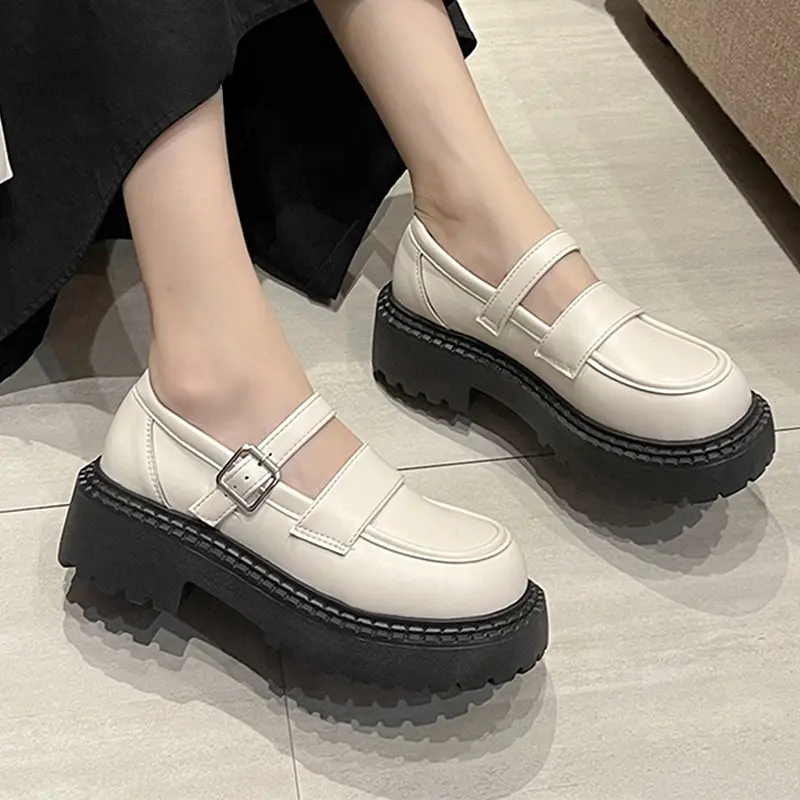 Kasut Kulit Wanita, Atikota, Gaya JK Mary Jane, Fesyen, Gaya Preppy, Boleh Dipakai Di Luar, Kasual, Retro, Elegan, Kasut Tunggal Coklat Shoes Getah Harian Kuning Bridesmaid