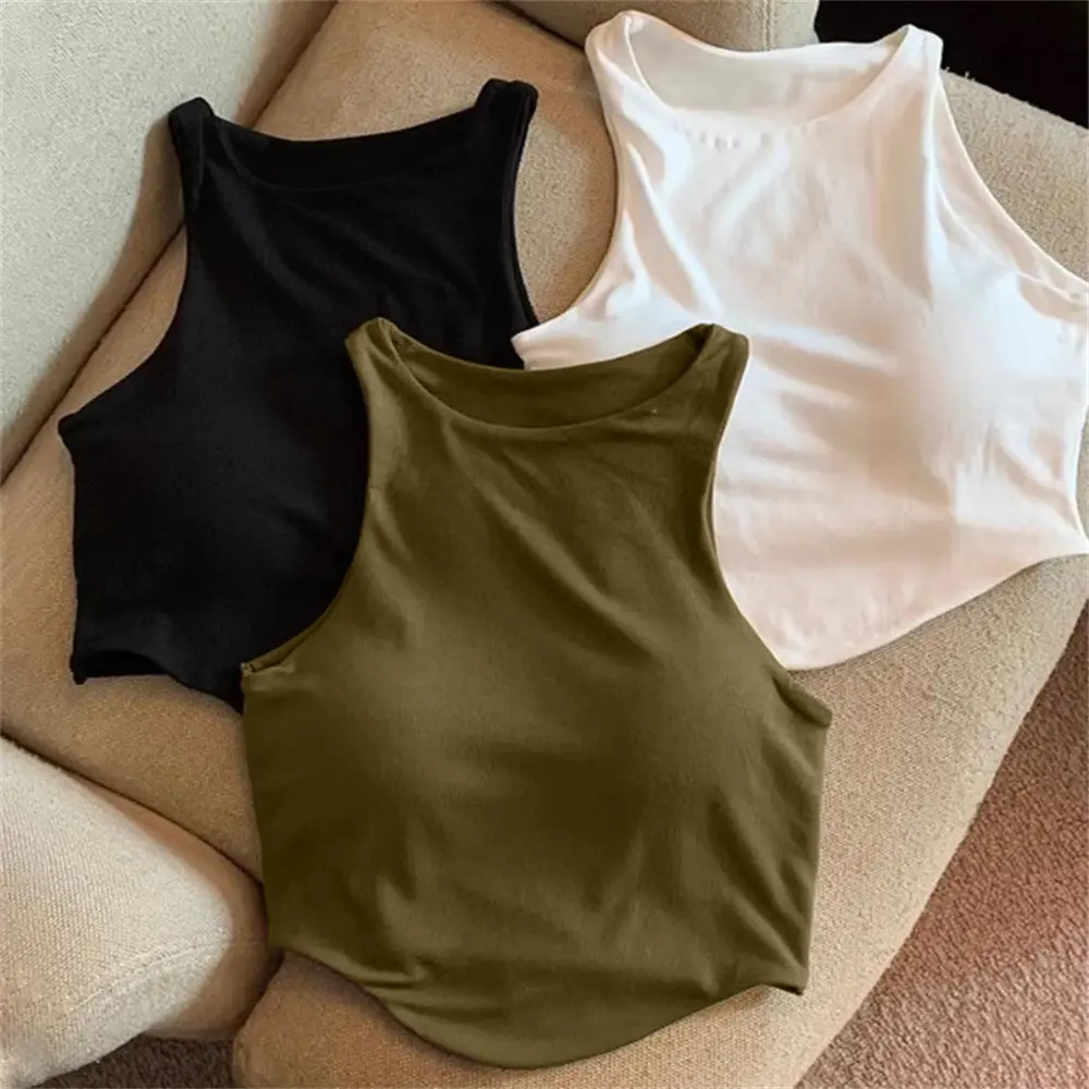 Simple One-piece Sling Strap Chest Pad Heart Women's Niche Solid Color Base Shirt Short Spice Girl Sleeveless Top