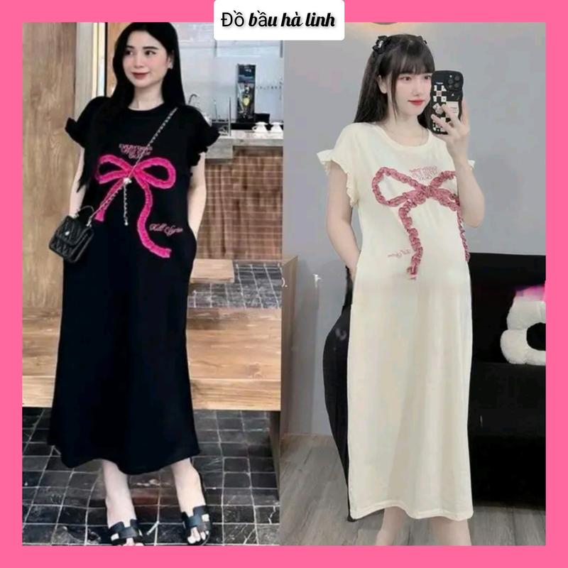 ĐẦM VÁY BẦU DỰ TIỆC CƯỚI MÙA HÈ CHẤT CAO CẤP G - ĐẦM BẦU CÔNG SỞ DÁNG SUÔNG DÀI FREESIZE Nữ Dress Women