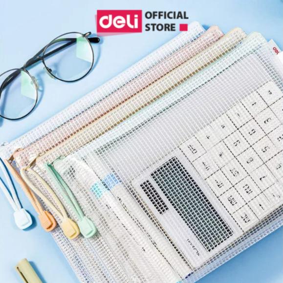 Túi Đựng Bút, Bóp Viết Lưới Trong Suốt Pastel Deli - Kích Thước A5 - giao màu ngẫu nhiên - Chống Nước, Sức Chứa Lớn Cho Học Sinh