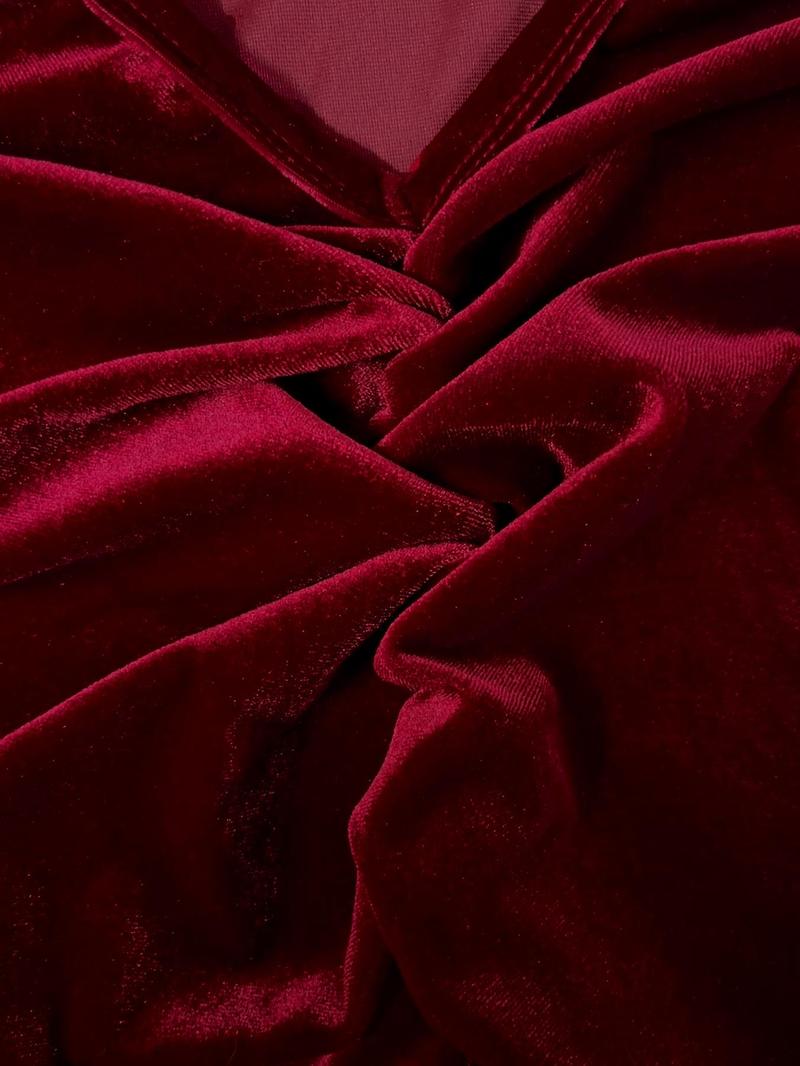 Product Introduction of Women's Faux Pearl Decor Backless Ruched Velvet Dress, Elegant Cowl Neck Sleeveless Long Dress for Party Holiday Wedding Guest, Ladies Summer Clothes 6