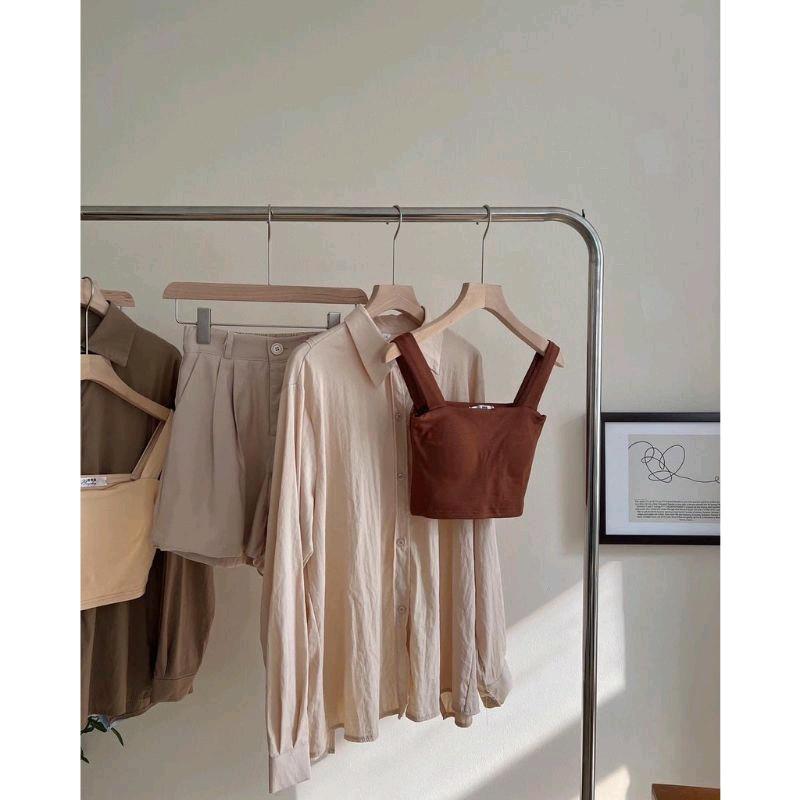 Áo 2 dây bản to có mút ngực Top Nữ Women Đen 3