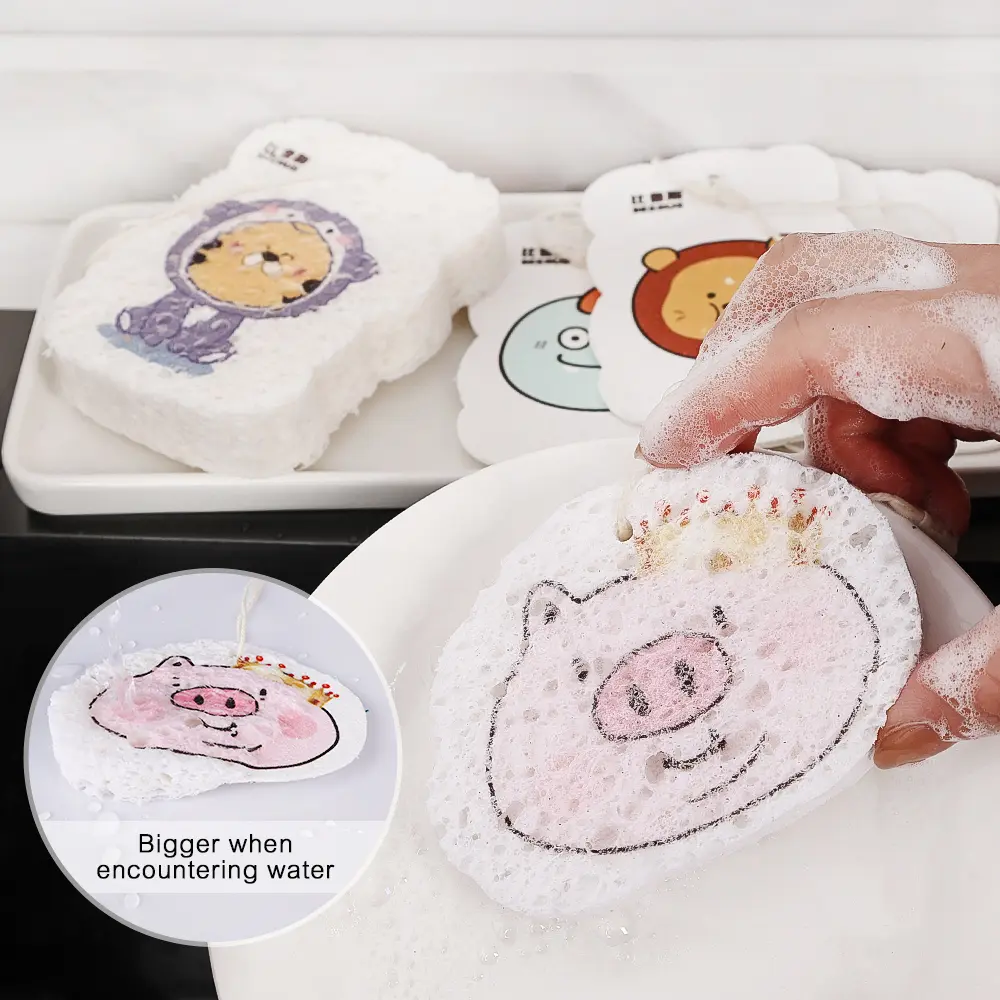 5pcs Compressed Wood Pulp Cotton Sponge Wipe Wood pulp dishwashing sponge Home Kitchen Cleaning sponge wipe