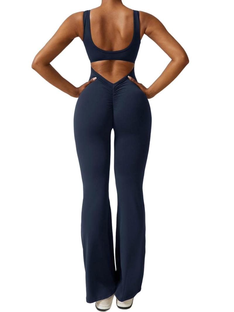 Product Introduction of Women's Cut Out Flared Sports Jumpsuit, Sport Scoop Neck Backless Tank Jumpsuit, Ladies Sportswear Clothing, Tummy Control 7