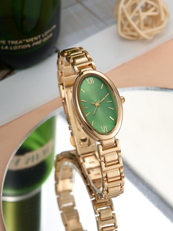 Women's Elegant Oval Dial Quartz Watch, Exquisite Trendy Wristwatch, Modern Fashionable Watch for Women As Gift with Box 0