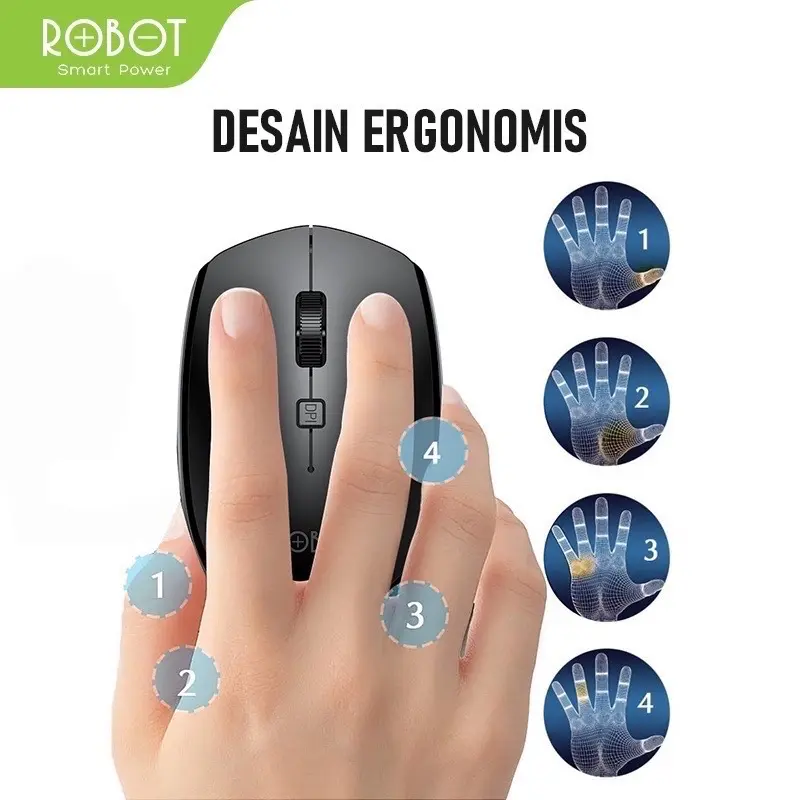 ROBOT Mouse Wireless M205 2.4G 800 - 1600DPI Receiver USB Garansi Original Resmi Black 1
