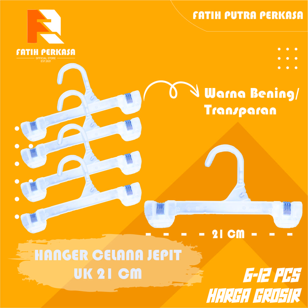 ( Per 12 PICS ) Gantungan / Hanger Jepit Celana Anak Ukuran 21 CM Bahan Plastik Bening