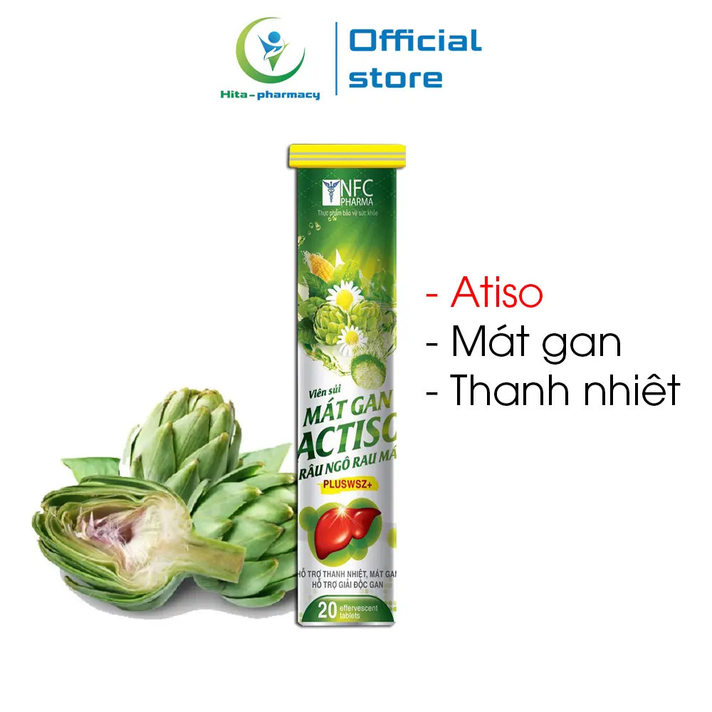Viên sủi Actiso Râu ngô Rau má mát gan - Tuýp 20 viên