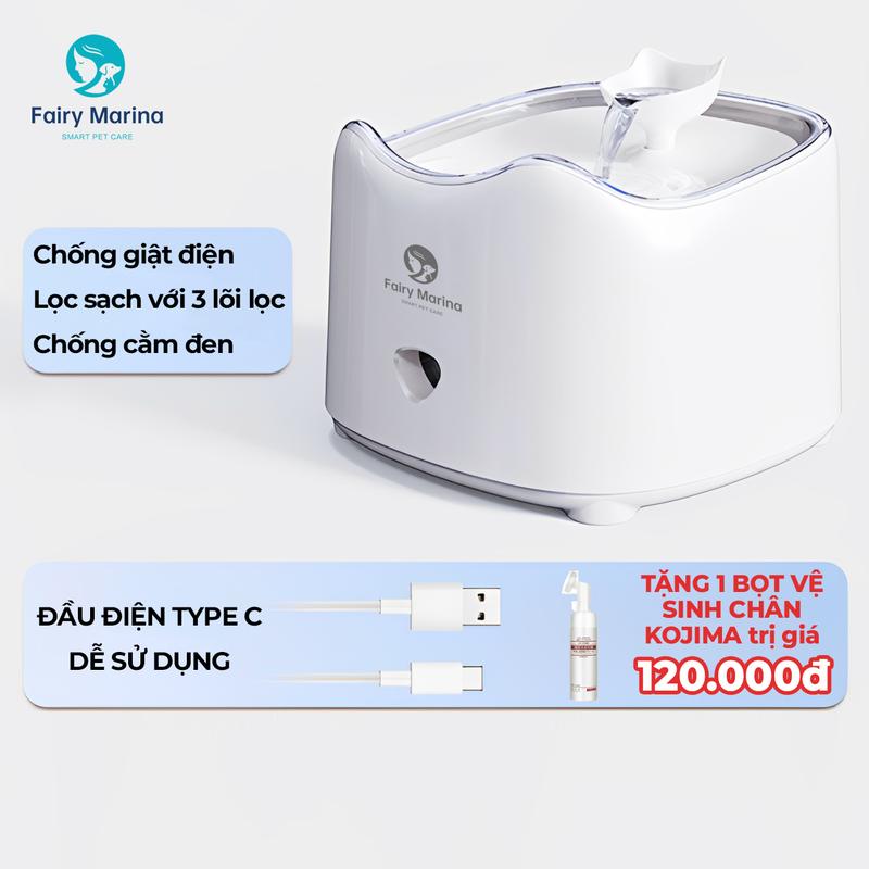 Máy uống nước tự động an toàn cho mèo Fairy Marina, máy lọc nước, đài phun nước tự động cho mèo - Fairy Marina
