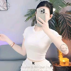 Áo Thun Croptop Thun Borip Form Basic Ôm Body Mẫu Trơn Phối Ren, Kích Cở S M L, Nữ Women Cổ Tròn Dáng Ngắn