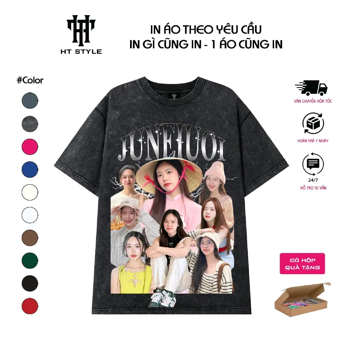 ẢNH THẬT [NHẬN IN THEO YÊU CẦU] Áo Thun tặng người yêu Oversize In Theo Yêu Cầu Mẫu In ảnh áo Hàn có hộp quà tặng Unisex Cổ Tròn Cotton