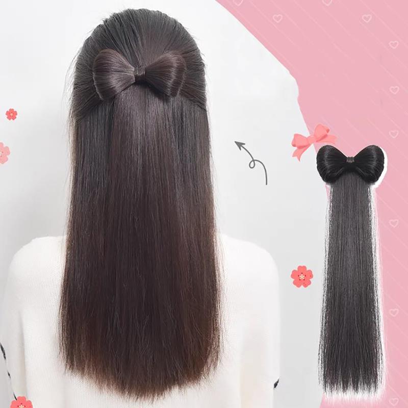 Tóc Giả Đuôi Ngựa Nửa Buộc Nơ Thẳng, Chất Liệu Tự Nhiên, Phong Cách Thanh Lịch, Tóc Nối Kiểu Kẹp, Dành Cho Nữ