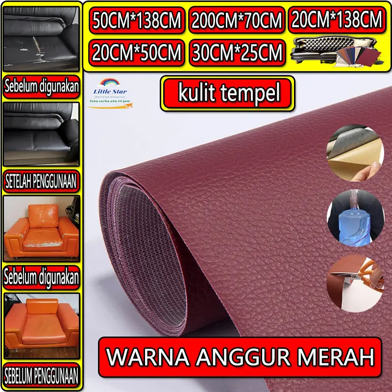 [Imported glue] Cod strong imported glue red wine color sticker leather sofa leather repair sticker cover repair leather broken leather sofa made of leather perforated bag seat sticker PU leather Kulit Biru
