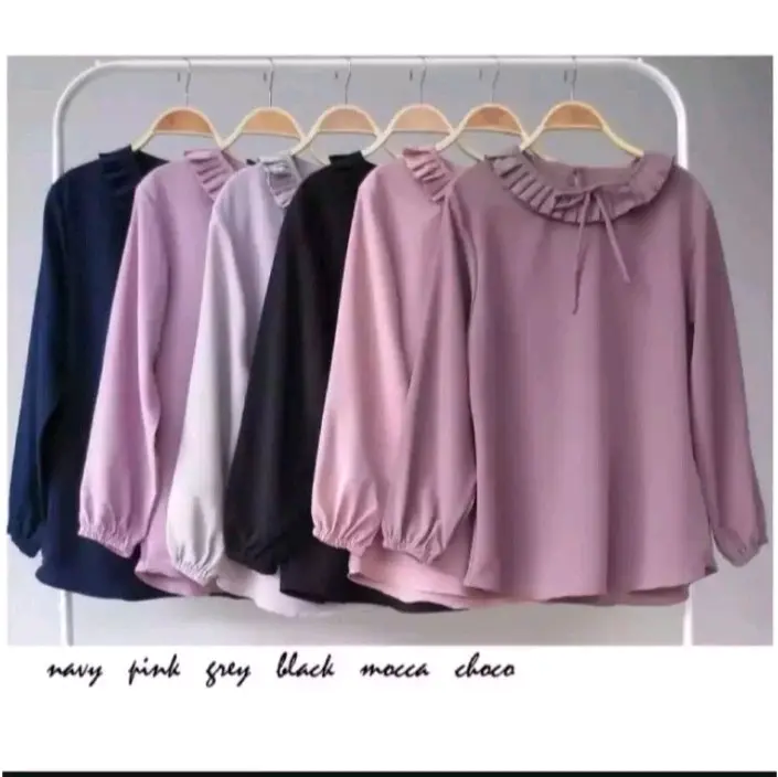 Lily Wilona Blous Atasan Wanita Hijab Kekinian Atasan wanita lengan panjang  Fit To L XL XXL 3XL Baju Oversize Casual Kancing Muslim Crinkle