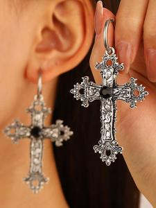 1 Par de Aretes Colgantes con Diseño de Cruz Vintage, Decorados con Pedrería, Joyería de Estilo Hip Hop Punk para Mujeres y Niñas para Uso Diario