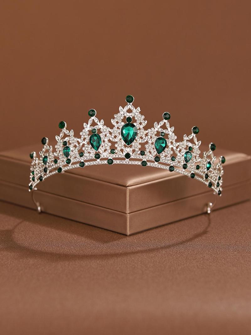 Product Introduction of Elegant Rhinestone Decorated Crown Tiara, Luxury Bridal Headwear for Wedding Birthday Party, Fashion Hair Accessories for Women 0