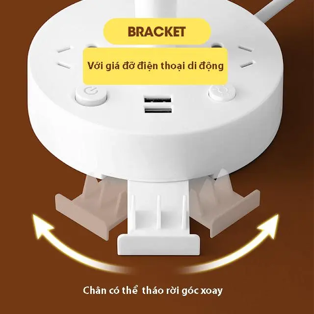 Đèn để bàn thông minh, đèn ngủ kết hợp ổ cắm USB, 3 chế độ sáng, ổ cắm 2 chân, dây dài 1,8m 1