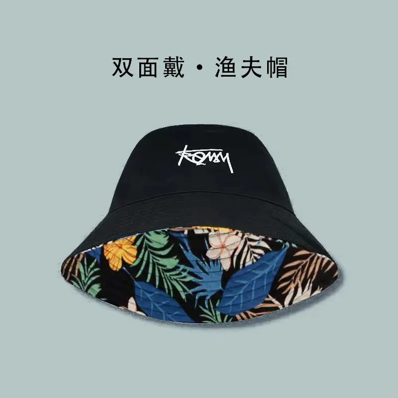 Double-Sided Big Head Circumference Letter Graffiti Bucket Hat Men's Fashion Sun Hat Sun Protection Sun Hat Personality Hawaii Male Hat Fashion All-Matching