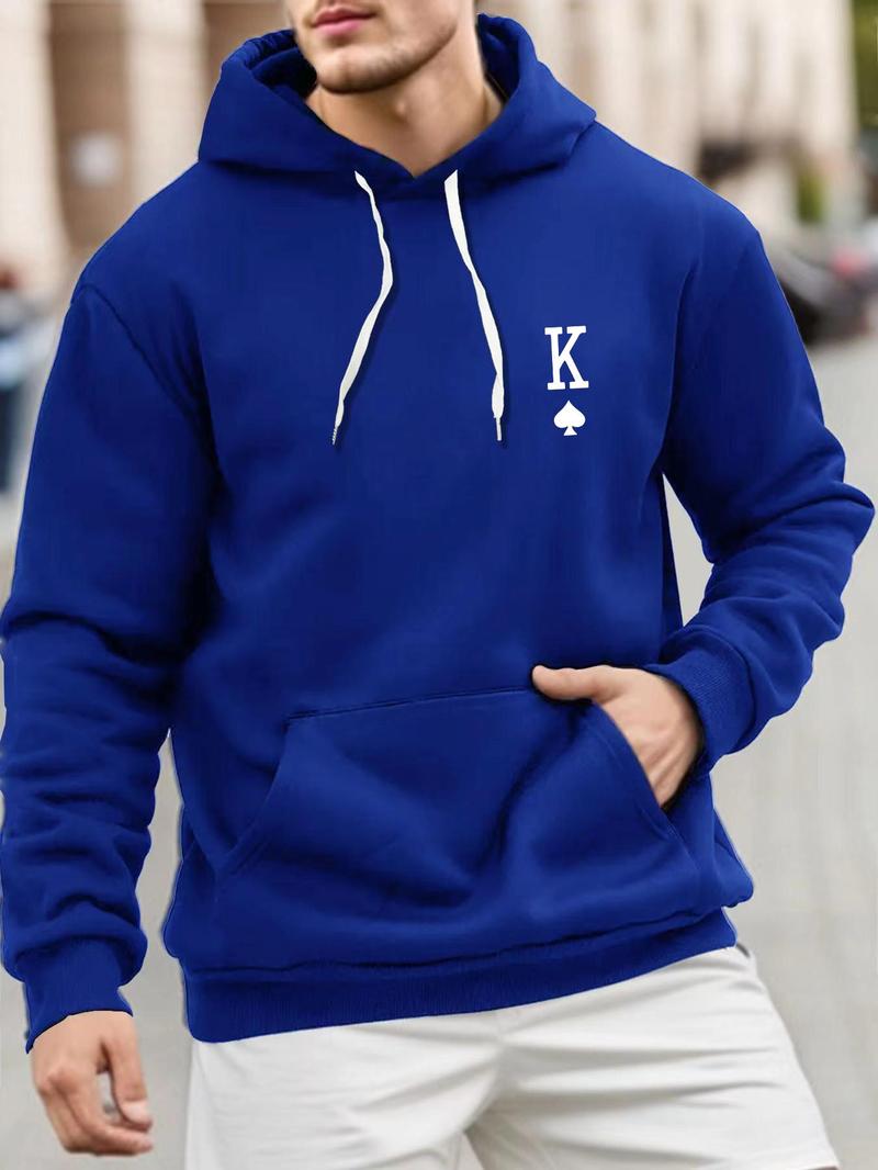 Product Introduction of Men's "K" Letter Print Pocket Drawstring Hoodie, Regular Fit Casual Drop Shoulder Long Sleeve Hooded Sweatshirt, Men's Fall & Winter Clothes 9