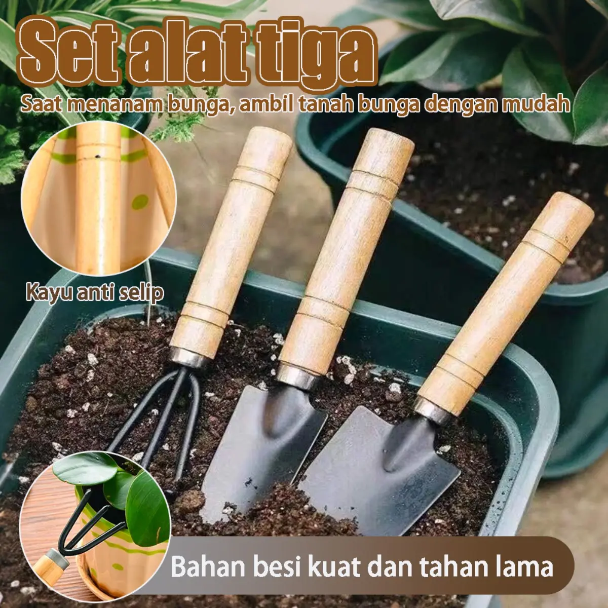 3 Set Alat Berkebun Rumah Tangga Sekop Tanah Tanam Bunga Sayur Alat Kebun Pot Tanaman Alat Tangan Berkebun Kecil Alat Gembur Tanah Cocok Untuk Menanam Merawat Tanaman Hias Sayuran Di Rumah