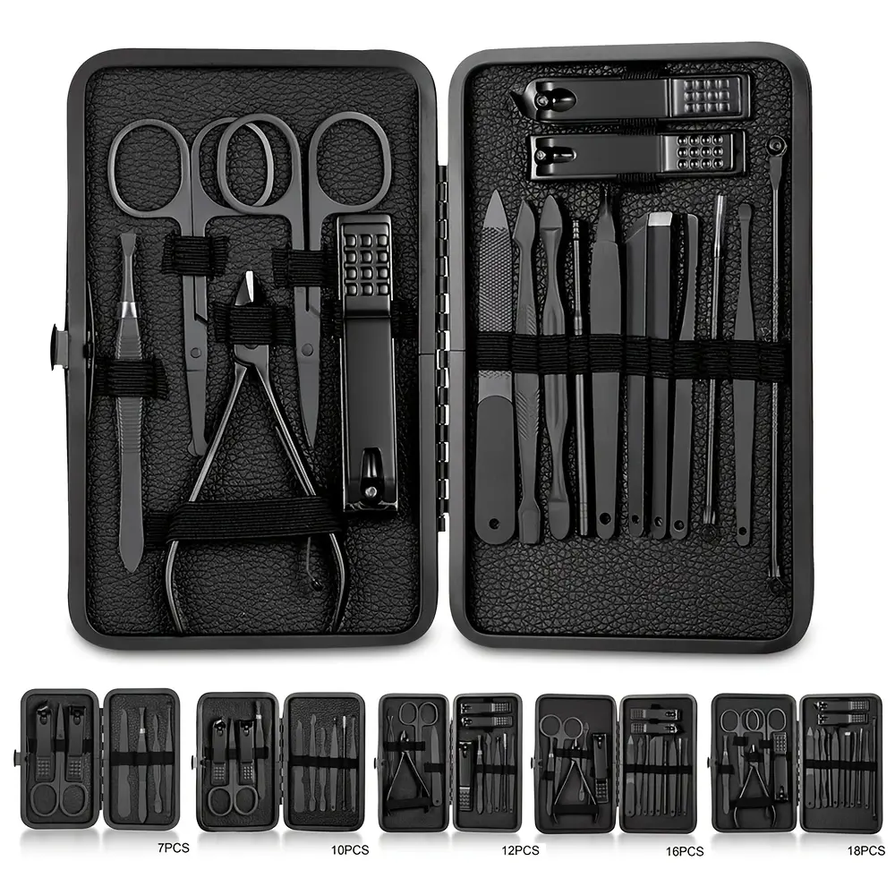 7-piece Classic Black Hand Foot Face Care Stainless Steel Manicure Tool Set