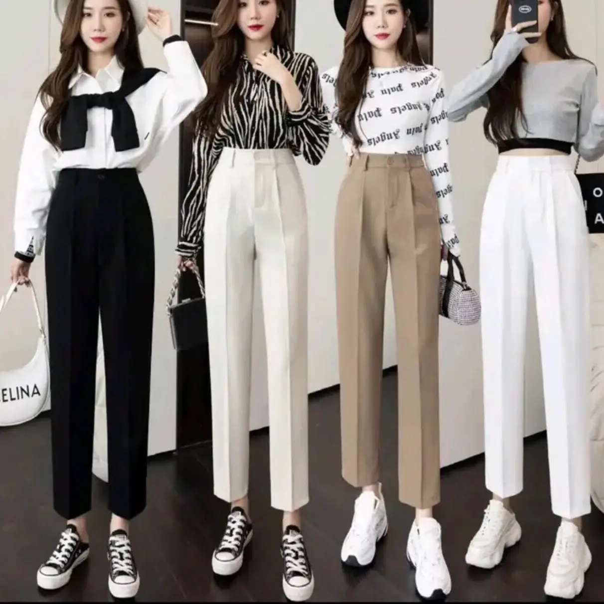 Quần baggy dáng công sở có đỉa mặc đi học đi làm