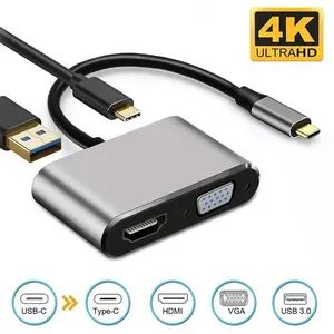 CONVERTER USB Type C to HDMI + VGA USB 3.0 Hub Adapter 4 in 1- Centratech
