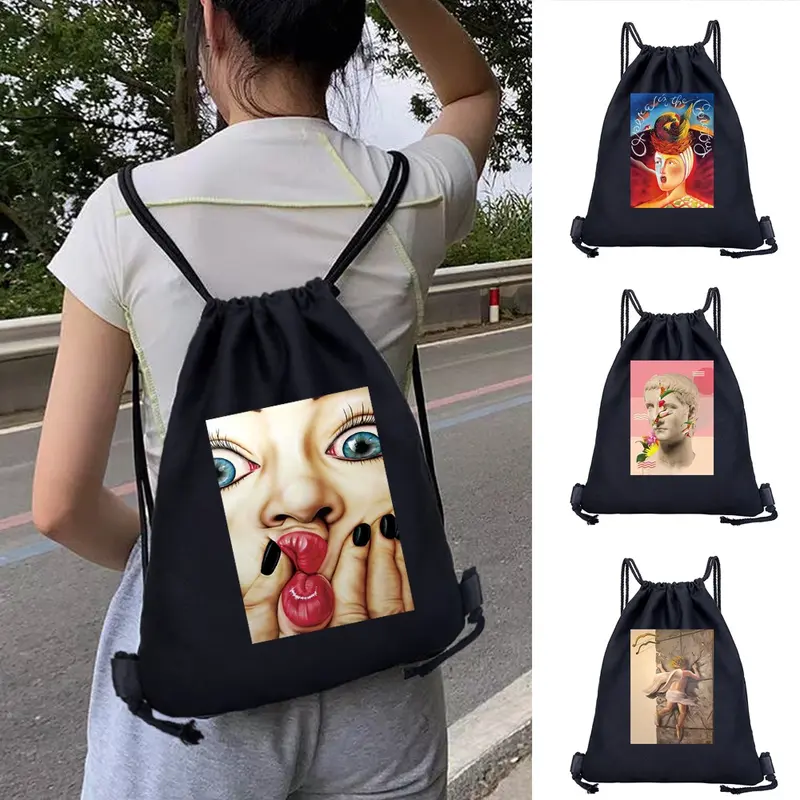 Fashion Canvas Drawstring Backpack Casual String Knapsack School ...